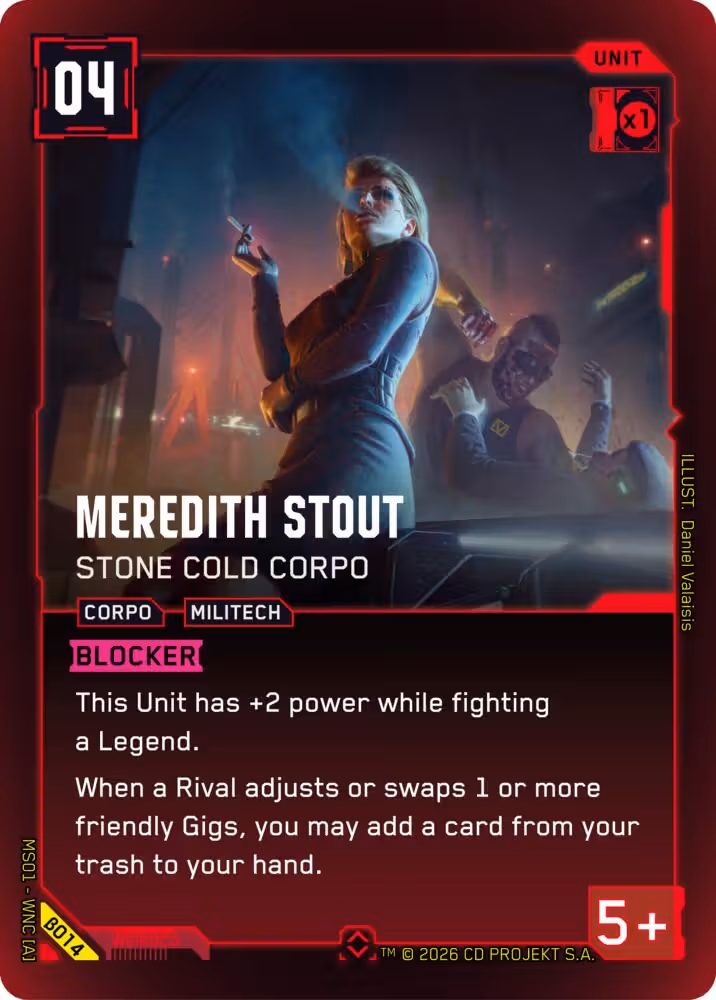 Meredith Stout - Stone Cold Corpo Cyberpunk TCG card