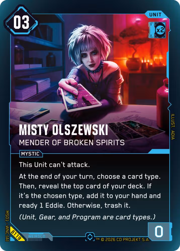 Misty Olszewski - Mender of Broken Spirits Cyberpunk TCG card