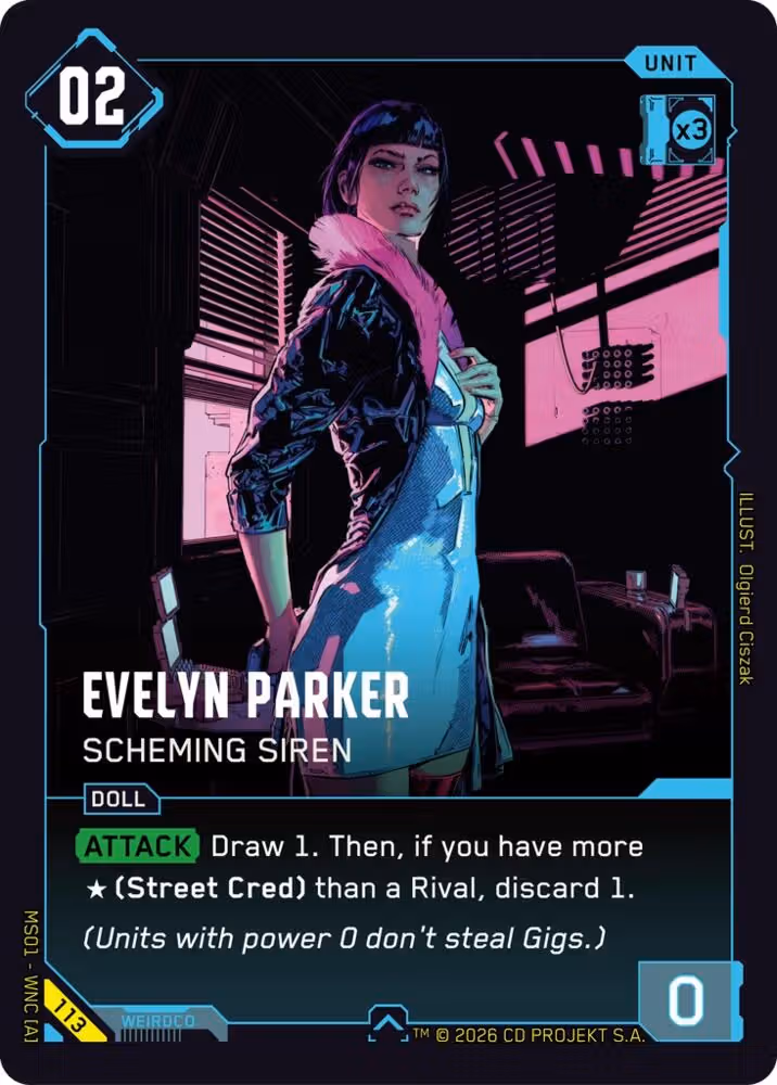 Evelyn Parker - Scheming Siren 113 Cyberpunk TCG card