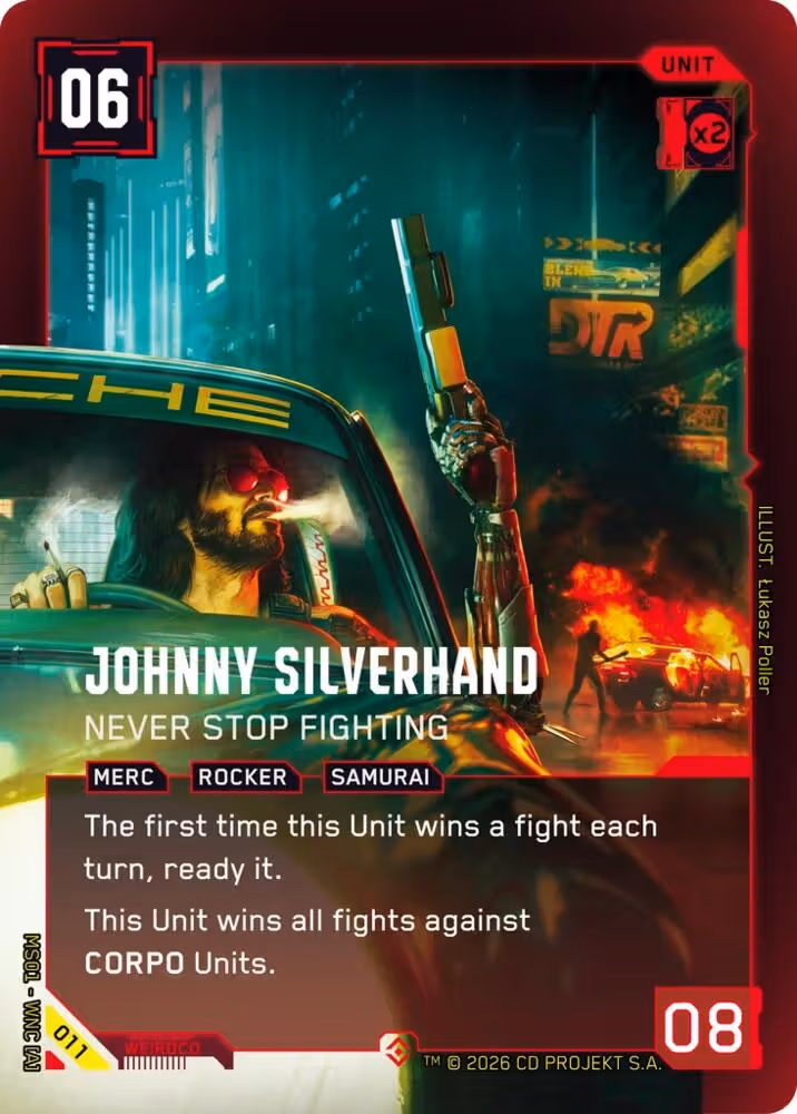 Johnny Silverhand - Never Stop Fighting 011 Cyberpunk TCG card