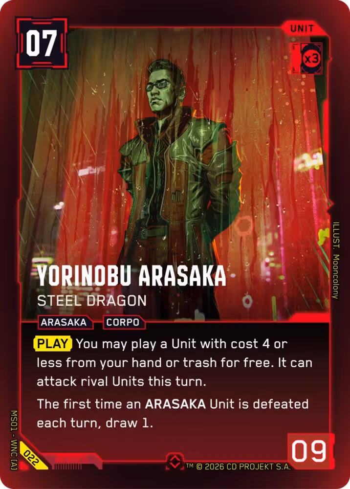 Yorinobu Arasaka - Steel Dragon 022 Cyberpunk TCG card