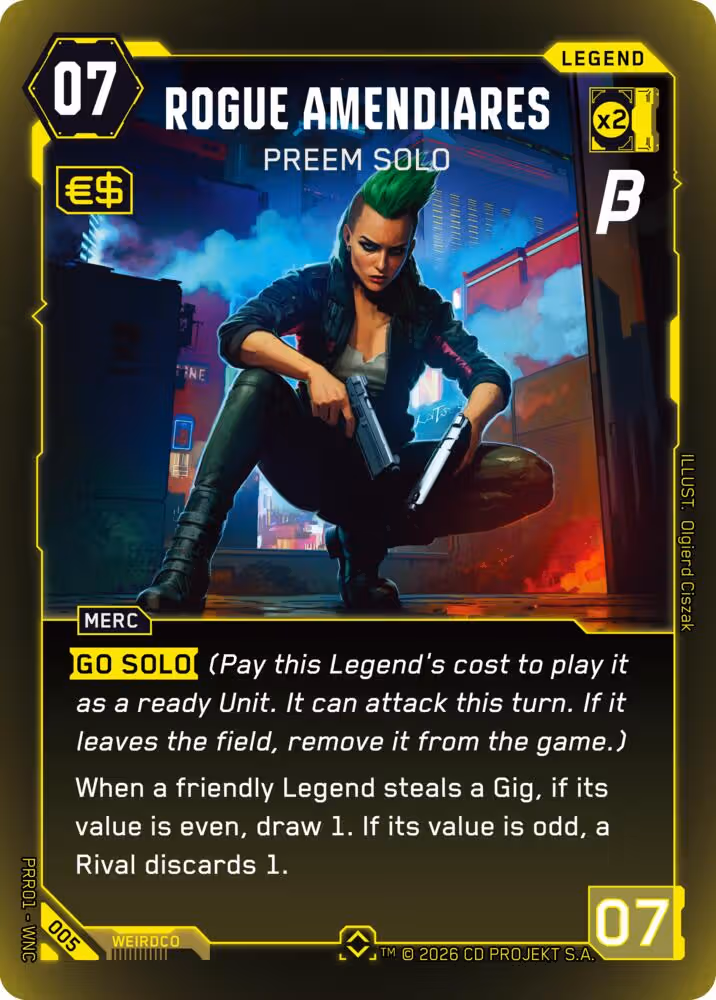 Rogue Amendiares - Preem Solo 005 Cyberpunk TCG card