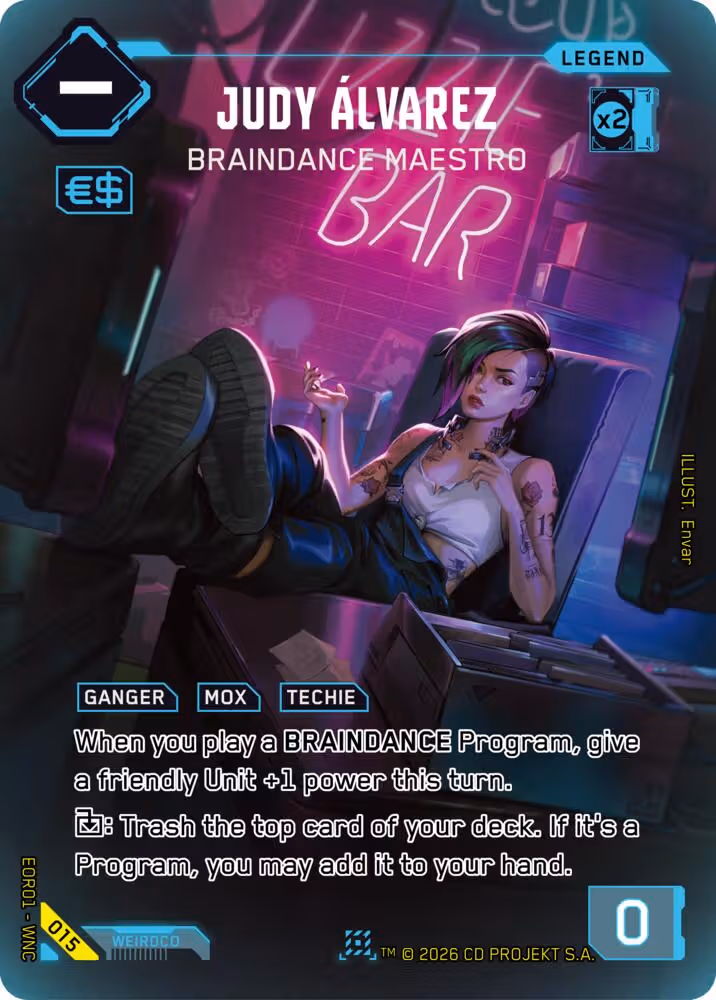 Judy Alvarez - Braindance Maestro 015 Cyberpunk TCG card