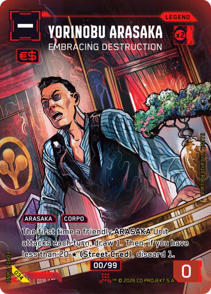 Yorinobu Arasaka - Embracing Destruction 034 Cyberpunk TCG card
